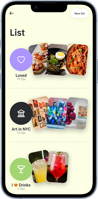 Tipz lists screen